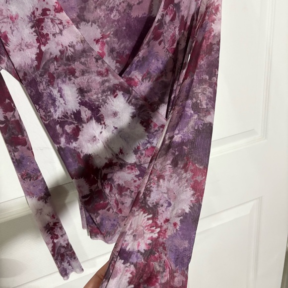 Sweet Pea Babydoll Top Women’s M V-Neck Purple Mesh Floral Faux Wrap Vintage Y2K - Picture 3 of 8
